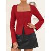 imageZESICA Womens Fall Square Neck Blazers 2025 Casual Long Sleeve Button Up Work Business Fitted Blazer JacketsRed