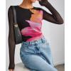 imageZESICA Womens Floral Mesh Going Out Tops Fall Long Sleeve Crewneck Slim Fit Ruched Y2k Shirts Beach Vacation OutfitsBlack