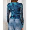 imageZESICA Womens Floral Mesh Going Out Tops Fall Long Sleeve Crewneck Slim Fit Ruched Y2k Shirts Beach Vacation OutfitsBlue