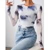 imageZESICA Womens Floral Mesh Going Out Tops Fall Long Sleeve Crewneck Slim Fit Ruched Y2k Shirts Beach Vacation OutfitsGray Blue