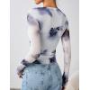 imageZESICA Womens Floral Mesh Going Out Tops Fall Long Sleeve Crewneck Slim Fit Ruched Y2k Shirts Beach Vacation OutfitsGray Blue