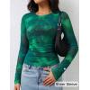 imageZESICA Womens Floral Mesh Going Out Tops Fall Long Sleeve Crewneck Slim Fit Ruched Y2k Shirts Beach Vacation OutfitsGreen