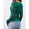 imageZESICA Womens Floral Mesh Going Out Tops Fall Long Sleeve Crewneck Slim Fit Ruched Y2k Shirts Beach Vacation OutfitsGreen