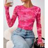 imageZESICA Womens Floral Mesh Going Out Tops Fall Long Sleeve Crewneck Slim Fit Ruched Y2k Shirts Beach Vacation OutfitsPink