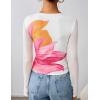 imageZESICA Womens Floral Mesh Going Out Tops Fall Long Sleeve Crewneck Slim Fit Ruched Y2k Shirts Beach Vacation OutfitsWhite