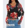 imageZESICA Womens Floral Mesh Long Sleeve Tops 2025 Fall Cowl Neck Slim Fit Going Out Y2k Shirts Trendy Date Night OutfitsBlack