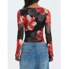 imageZESICA Womens Floral Mesh Long Sleeve Tops 2025 Fall Cowl Neck Slim Fit Going Out Y2k Shirts Trendy Date Night OutfitsBlack