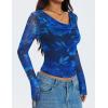 imageZESICA Womens Floral Mesh Long Sleeve Tops 2025 Fall Cowl Neck Slim Fit Going Out Y2k Shirts Trendy Date Night OutfitsDark Blue