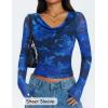 imageZESICA Womens Floral Mesh Long Sleeve Tops 2025 Fall Cowl Neck Slim Fit Going Out Y2k Shirts Trendy Date Night OutfitsDark Blue