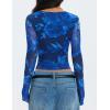 imageZESICA Womens Floral Mesh Long Sleeve Tops 2025 Fall Cowl Neck Slim Fit Going Out Y2k Shirts Trendy Date Night OutfitsDark Blue