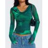 imageZESICA Womens Floral Mesh Long Sleeve Tops 2025 Fall Cowl Neck Slim Fit Going Out Y2k Shirts Trendy Date Night OutfitsGreen