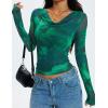 imageZESICA Womens Floral Mesh Long Sleeve Tops 2025 Fall Cowl Neck Slim Fit Going Out Y2k Shirts Trendy Date Night OutfitsGreen
