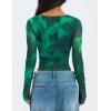 imageZESICA Womens Floral Mesh Long Sleeve Tops 2025 Fall Cowl Neck Slim Fit Going Out Y2k Shirts Trendy Date Night OutfitsGreen