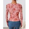 imageZESICA Womens Floral Mesh Long Sleeve Tops 2025 Fall Cowl Neck Slim Fit Going Out Y2k Shirts Trendy Date Night OutfitsPink