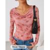 imageZESICA Womens Floral Mesh Long Sleeve Tops 2025 Fall Cowl Neck Slim Fit Going Out Y2k Shirts Trendy Date Night OutfitsPink
