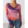 imageZESICA Womens Floral Mesh Long Sleeve Tops 2025 Fall Cowl Neck Slim Fit Going Out Y2k Shirts Trendy Date Night OutfitsPurple