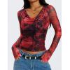 imageZESICA Womens Floral Mesh Long Sleeve Tops 2025 Fall Cowl Neck Slim Fit Going Out Y2k Shirts Trendy Date Night OutfitsRed
