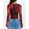 imageZESICA Womens Floral Mesh Long Sleeve Tops 2025 Fall Cowl Neck Slim Fit Going Out Y2k Shirts Trendy Date Night OutfitsRed