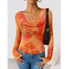 imageZESICA Womens Floral Mesh Long Sleeve Tops 2025 Fall Cowl Neck Slim Fit Going Out Y2k Shirts Trendy Date Night OutfitsTangerine