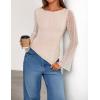 imageZESICA Womens Lace Mesh Long Sleeve Shirts Fall Double Lined Boat Neck Slim Fit Asymmetrical Going Out Tops Date Night OutfitBeige