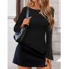 imageZESICA Womens Lace Mesh Long Sleeve Shirts Fall Double Lined Boat Neck Slim Fit Asymmetrical Going Out Tops Date Night OutfitBlack