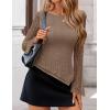 imageZESICA Womens Lace Mesh Long Sleeve Shirts Fall Double Lined Boat Neck Slim Fit Asymmetrical Going Out Tops Date Night OutfitKhaki