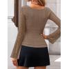 imageZESICA Womens Lace Mesh Long Sleeve Shirts Fall Double Lined Boat Neck Slim Fit Asymmetrical Going Out Tops Date Night OutfitKhaki