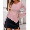 imageZESICA Womens Lace Mesh Long Sleeve Shirts Fall Double Lined Boat Neck Slim Fit Asymmetrical Going Out Tops Date Night OutfitPink