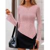 imageZESICA Womens Lace Mesh Long Sleeve Shirts Fall Double Lined Boat Neck Slim Fit Asymmetrical Going Out Tops Date Night OutfitPink