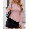 imageZESICA Womens Lace Mesh Long Sleeve Shirts Fall Double Lined Boat Neck Slim Fit Asymmetrical Going Out Tops Date Night OutfitPink