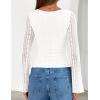 imageZESICA Womens Lace Mesh Long Sleeve Shirts Fall Double Lined Boat Neck Slim Fit Asymmetrical Going Out Tops Date Night OutfitWhite