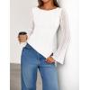imageZESICA Womens Lace Mesh Long Sleeve Shirts Fall Double Lined Boat Neck Slim Fit Asymmetrical Going Out Tops Date Night OutfitWhite