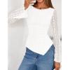 imageZESICA Womens Lace Mesh Long Sleeve Shirts Fall Double Lined Boat Neck Slim Fit Asymmetrical Going Out Tops Date Night OutfitWhite