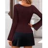 imageZESICA Womens Lace Mesh Long Sleeve Shirts Fall Double Lined Boat Neck Slim Fit Asymmetrical Going Out Tops Date Night OutfitWine