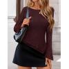 imageZESICA Womens Lace Mesh Long Sleeve Shirts Fall Double Lined Boat Neck Slim Fit Asymmetrical Going Out Tops Date Night OutfitWine