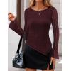 imageZESICA Womens Lace Mesh Long Sleeve Shirts Fall Double Lined Boat Neck Slim Fit Asymmetrical Going Out Tops Date Night OutfitWine