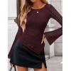 imageZESICA Womens Lace Mesh Long Sleeve Shirts Fall Double Lined Boat Neck Slim Fit Asymmetrical Going Out Tops Date Night OutfitWine
