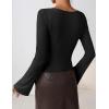 imageZESICA Womens Long Bell Sleeve Shirts 2025 Fall Going Out Asymmetrical Crop Tops Slim Fit Ribbed Ruched Y2K ClothesBlack