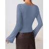 imageZESICA Womens Long Bell Sleeve Shirts 2025 Fall Going Out Asymmetrical Crop Tops Slim Fit Ribbed Ruched Y2K ClothesBlue