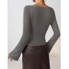 imageZESICA Womens Long Bell Sleeve Shirts 2025 Fall Going Out Asymmetrical Crop Tops Slim Fit Ribbed Ruched Y2K ClothesGrey