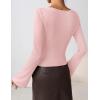 imageZESICA Womens Long Bell Sleeve Shirts 2025 Fall Going Out Asymmetrical Crop Tops Slim Fit Ribbed Ruched Y2K ClothesPink