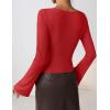 imageZESICA Womens Long Bell Sleeve Shirts 2025 Fall Going Out Asymmetrical Crop Tops Slim Fit Ribbed Ruched Y2K ClothesRed