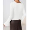 imageZESICA Womens Long Bell Sleeve Shirts 2025 Fall Going Out Asymmetrical Crop Tops Slim Fit Ribbed Ruched Y2K ClothesWhite