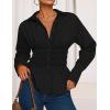 imageZESICA Womens Long Sleeve Button Down Cotton Shirts 2025 Fall Business Casual Collared Blouse Pleated Peplum Work TopsBlack