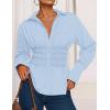 imageZESICA Womens Long Sleeve Button Down Cotton Shirts 2025 Fall Business Casual Collared Blouse Pleated Peplum Work TopsBlue