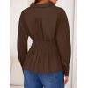 imageZESICA Womens Long Sleeve Button Down Cotton Shirts 2025 Fall Business Casual Collared Blouse Pleated Peplum Work TopsBrown