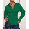 imageZESICA Womens Long Sleeve Button Down Cotton Shirts 2025 Fall Business Casual Collared Blouse Pleated Peplum Work TopsGreen