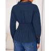 imageZESICA Womens Long Sleeve Button Down Cotton Shirts 2025 Fall Business Casual Collared Blouse Pleated Peplum Work TopsNavy