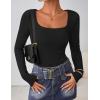 imageZESICA Womens Long Sleeve Shirts 2025 Fall Fashion Square Neck Slim Fit Basic Going Out Tops Trendy OutfitsBlack
