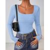 imageZESICA Womens Long Sleeve Shirts 2025 Fall Fashion Square Neck Slim Fit Basic Going Out Tops Trendy OutfitsBlue